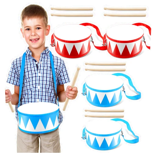 Boao 2 Pack Drum Set for Kids Toddler Age 1-12, Toy Drum 8'' W x 3.7'' H Wooden Drum with Adjustable Strap and 4 Drumsticks Educational Musical Instrument Toys for Girls Boys Gift