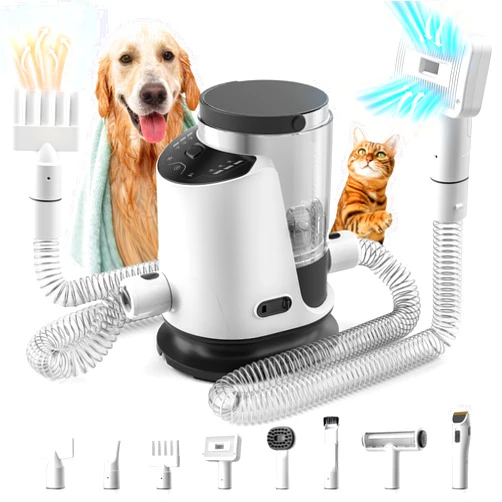 SNOYWEN Upgraded Dog Grooming Kit & Pet Hair Dryer & Dog Electric Clippers Suction 99% Pet Hair, 3L Large Capacity Dog Vacuum with 8 Grooming Tools, Quiet, Adjustable Airflow and Temperature, UL, Touchscreen