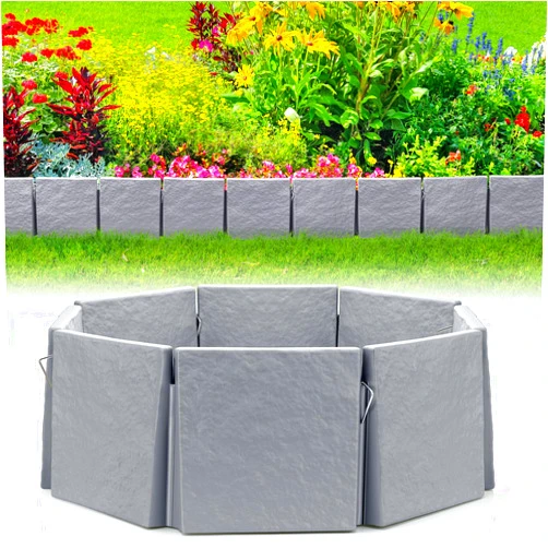 HIKUIBU Garden Edging Border No Dig, 8PCS Garden Landscape Edging Borders, 5.3ft Length Plastic Landscaping Edging with Stakes, Interlocking Garden Border Lawn Edging for Flower Bed Landscaping Patio