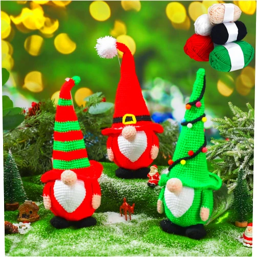 Lyrow 3 Pcs Christmas Crochet Set for Beginners Gnome Beginner Crochet Set for Adults DIY Knitting Kit with Videos, Yarn, Crochet Hook Accessories, Multicolor, Gift for Crochet Lovers