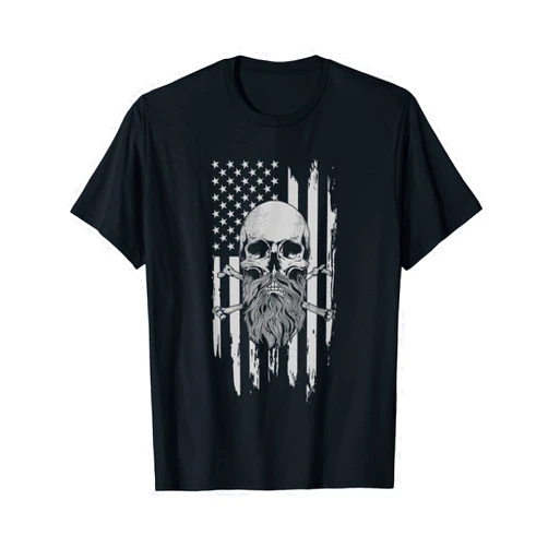 American Bearded Skull and Crossbones Flag AA American Bearded Skull and Crossbones Flag Distressed Style T-Shirt