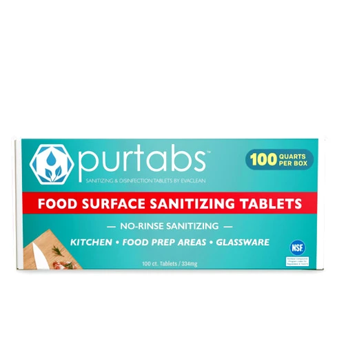 PurTabs 334mg Sanitizing Tablets for Commercial Kitchens and Food Service Areas - Effective Surface Sanitizer, Eliminates Common Foodborne Pathogens, No Rinse Needed, 100 Tabs Pack