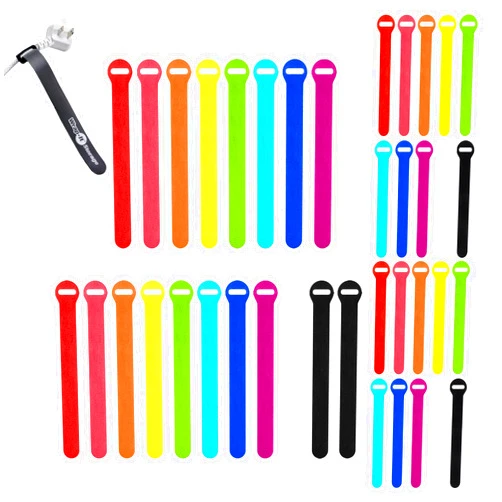 Wrap-It Storage Self-Gripping Cable Ties by Wrap-It Storage, Multi-Color, 40 Pack (5 Inch and 8 Inch Straps) – Reusable Hook and Loop Cord Keeper, Cable Wrappers for Cord Management and Home Office Desk Organization