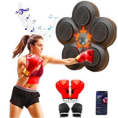 Bemuiz Music Boxing Machine with Boxing Gloves, Smart Boxing Training Machine for Adults, Wall Target Punching Workout for Kids, Reflex Training Suitable for Home Office Gym, Fun Fitness Equipment, Black