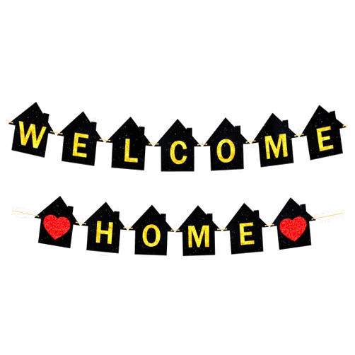 Ushinemi Glitter Welcome Home Banner, Homecoming Housewarming Party Decorations, Black and Gold Military Return Party Supplies