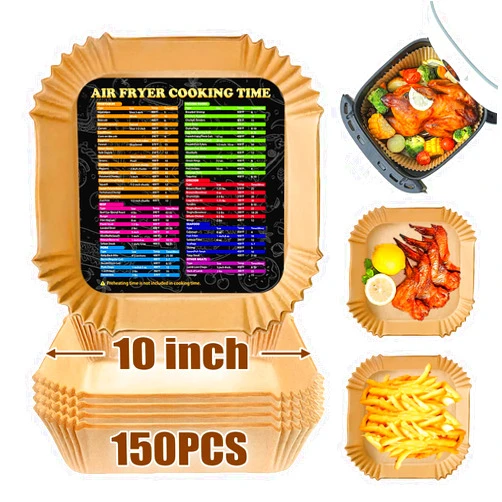 ZOWVAAM Air Fryer Disposable Paper Liner Square 10 Inch, 150PCS Large Air Fryer Parchment Paper Liners, Non-stick Air Fryer Paper Pads, Baking Paper Oil Resistant, Waterproof for Baking Roasting Microwave