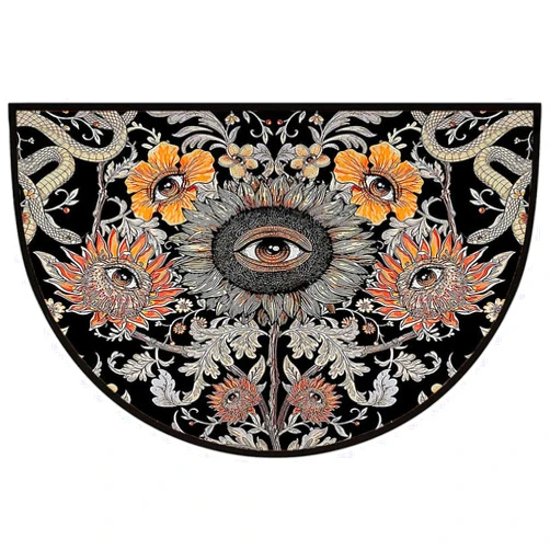 Histao Psychedelic Sunflower Trippy Floral Evil Eyes Half Round Door Mat Outdoor Entrance,for Outside Entry 18x30 in Wear Resistant Semi Circle Floor Mats Area Rugs for Balcony Kitchen