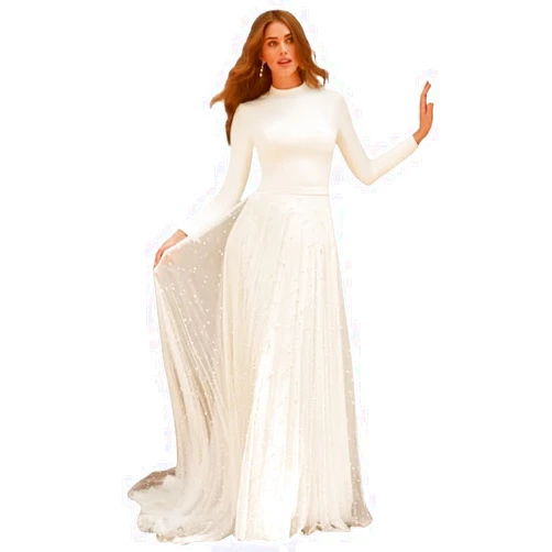 Yuxin Princess Lace Off Shoulder Wedding Dress for Bride 2024 Long Sleeves Ball Gown Bridal Dresses