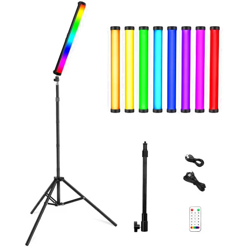 QEUOOIY RGB Led Video Light Stick Wand with Stand, QEUOOIY 360° Full Color 2500-9500K Portable Studio Photography Lighting, 5000mAh Rechargeable Battery & Magnet with 27