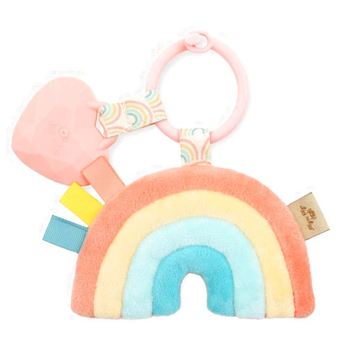 Itzy Ritzy Infant Toy & Teether - Itzy Pal Baby Teething Toy Includes Lovey, Crinkle Sound, Textured Ribbons & Silicone Teether Toy for Newborn (Rainbow)
