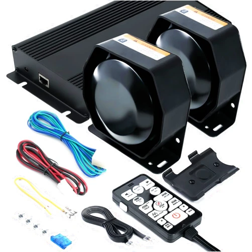 JAMTON 400W 12V 37 Tone Emergency Siren PA System, Slim Speaker Horn with Handheld Remote Control and Microphone for Emergency Vehicles Police Car Firefighter Ambulance ATV UTV SUVs