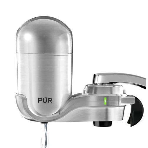 PUR PLUS Faucet Mount Water Filtration System, 3-in-1 Powerful, Natural Mineral Filtration with Lead Reduction, Vertical, Stainless Steel, FM4000B