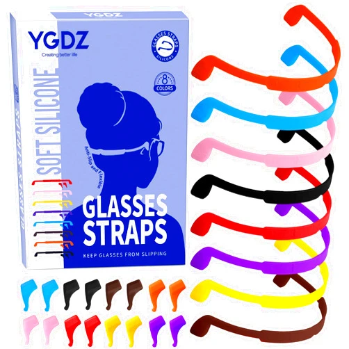 YGDZ Glasses Strap, 8 Pack Kids Eyeglasses Sunglasses String Strap Glasses Band Holder Eyewear Retainer, Silicone Elastic Sports Toddlers Glasses Strap with Ear Grip Hooks, 8 Colors