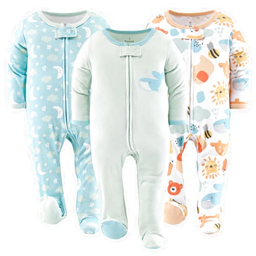 The Peanutshell Footed Pajamas Sleepers for Baby Boys or Girls, Sleep and Play Footies, Unisex 3 Pack
