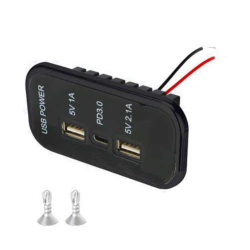 KHGUZ 3-Port 12V RV USB Outlet, PD3.0 Type-C Quick Charge & Dual USB, Panel Wall Mount Auto Charging Socket Adapter, Universal for Motorcycle, ATV, RV (Black)