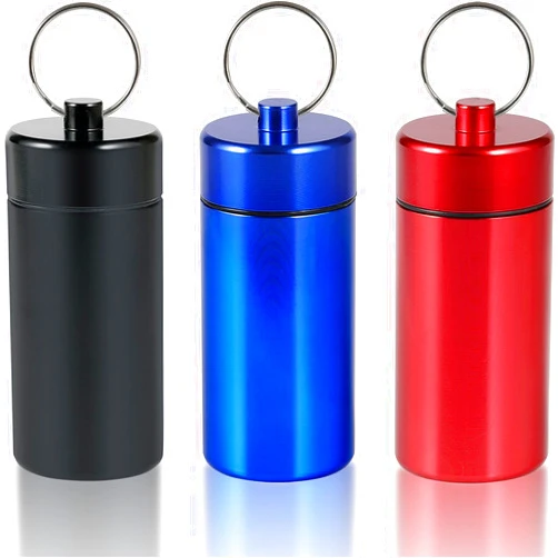 Yklbpd Portable Aluminum Storage Jars 3 Pack, Sealed Odor Proof Containers with Key Ring Metal Waterproof Small Bottles Multipurpose Containers for Herbs Spices (Red+Black+Blue)