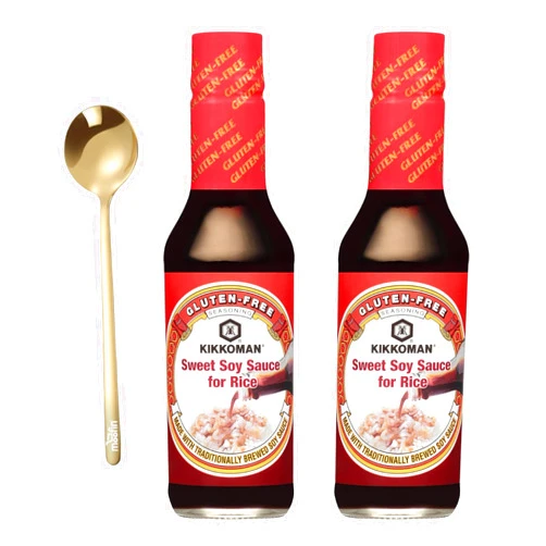Moofin Sweet Soy Sauce For Rice, 10 Ounce Bottle - Perfect For Sushi & Stir-Fries, | Bundled With Golden Ss Spoon, Rich & Savory, Gluten Free Soy Sauce, Convenient & Versatile - [Pack Of 2]