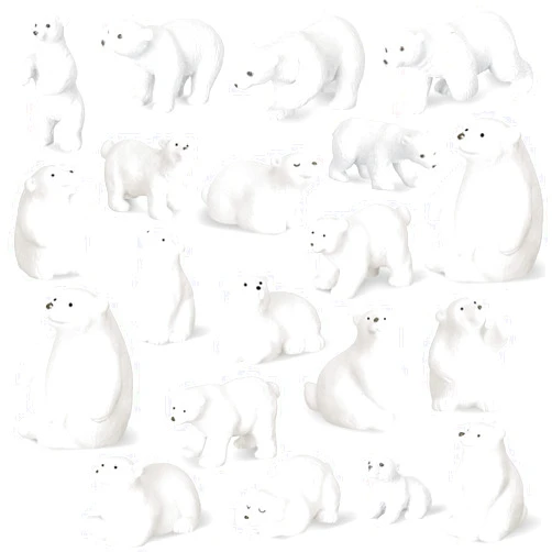 Macarrie 20 Pieces Polar Bear Animal Toy Figurines Set Includes Baby Bears 3D Model Educational Toys Cake Toppers Christmas Birthday Gift for Boys and Girls Craft Home Decoration