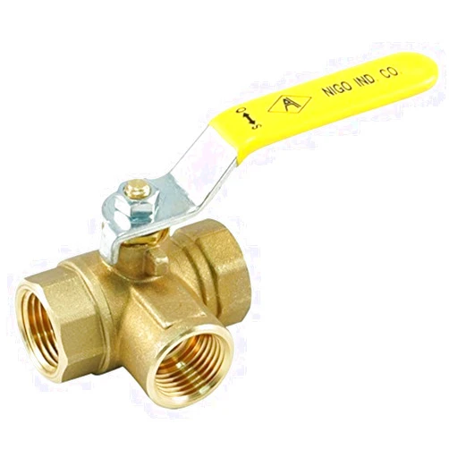 Nigo Valve NIGO Industrial Co. 180SS Series 3-Way (L-Port) Forged Brass Ball Valve, Lever Handle, NPT Female, Full Port 400WOG (3/8