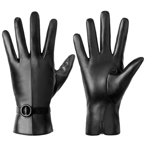 Trifabricy Winter Leather Gloves for Women, Touchscreen Texting Driving Gloves, Warm Fleece Lined Womens Gloves for Cold Weather