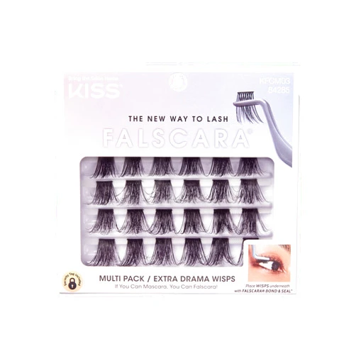 KISS Falscara Multipack False Eyelashes, Lash Clusters, Extra Drama Wisps', 18mm-20mm, Includes 24 Lash Wisps (6 Short, 12 Medium, 6 Long), Contact Lens Friendly, Easy to Apply, Reusable Strip Lashes