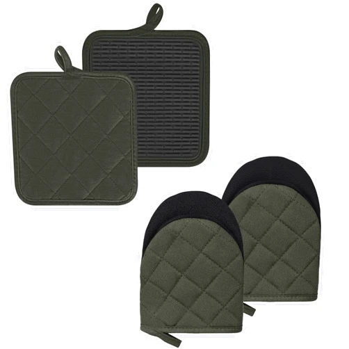 Goldmeet Oven Mitts and Pot Holders Set, Pack of 4, Heat Resistant Silicone Kitchen Mini Oven Mittens for 500 Degrees, Mini Oven Gloves and Hot Pads for Baking Grilling Barbecue Microwave Machine Washable