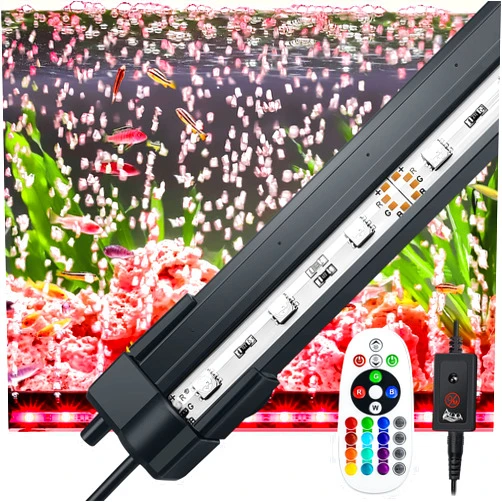 AQQA Aquarium Light Submersible Fish Tank LED Light Air Bubbler Aquarium Underwater Light Bubble Wall Decoration with Remote Controller for Color Changing (4W, 12.6 inch)