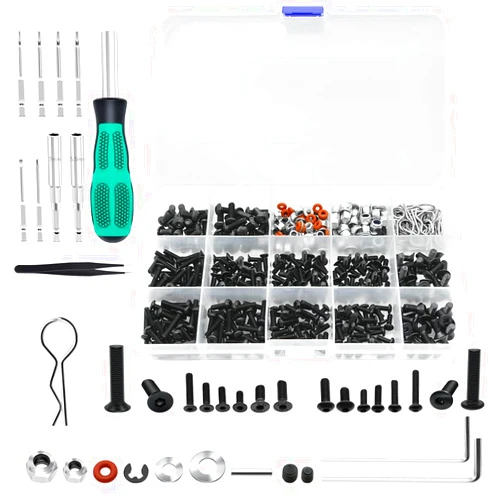 GLOBACT 531PCS RC Screw Kit RC Repair Tool Kit and RC Screwdrivers RC Hex Nut Socket for Axial Redcat HPI Arrma Losi RC4WD 1/8 1/10 1/12 1/16 Scale RC Cars Trucks Crawler Accessories