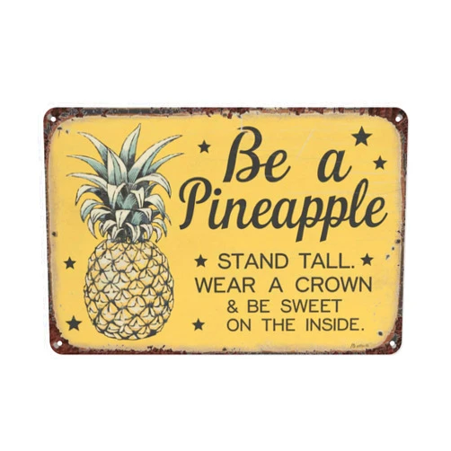 LifeWheel Be A Pineapple Stand Tall Wear A Crown Be Sweet On The Inside Tin Sign, 8X12 Inch Retro Metal Wall Decor for Kitchen, Bathroom, or Boho Aesthetic, Inspirational Wall Art