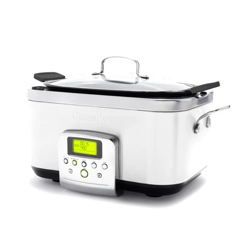 GreenPan Elite 8 - in -1 Programmable 6QT Electric Slow Cooker, Dishwasher Safe Lid & Removable Crock, PFAS-Free Healthy Ceramic Nonstick Multi-Cooker, Sear, Sauté/Brown, Steam Basket, Roast, White