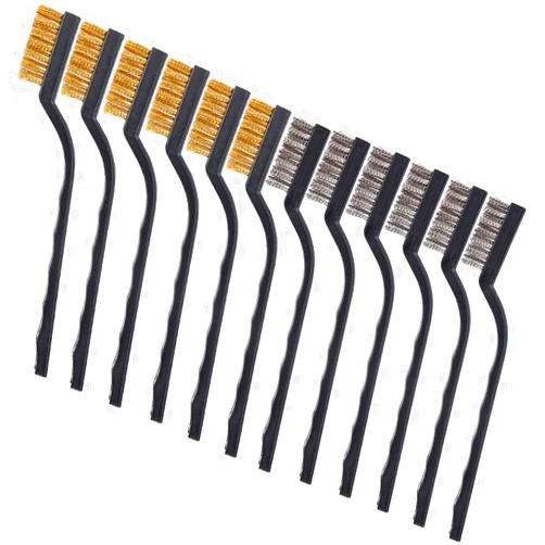 DIY Crafts 12 Pieces Wire Brush (Stainless Steel + Brass) Scratch Brush, Curved Handle Masonry Brush Wire Bristle for Cleaning Welding Slag and Rust