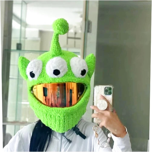 GIOBOY Cartoon Helmet Cover,Fluffy Funny Plush Goat/White Rabbit Motorbike Helmet Cover Modular Motorcycle Full Face Integrated Helmet Protective Cover Helmet Cover W