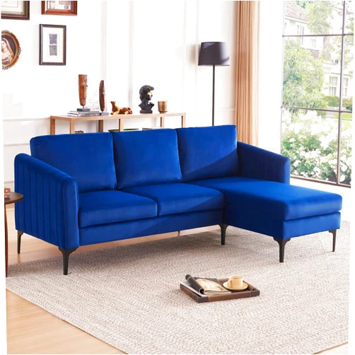 Hodiax 84'' L-Shape Velvet Sectional Sofa with Chaise, for Living Room, Apartment, Office (Blue)