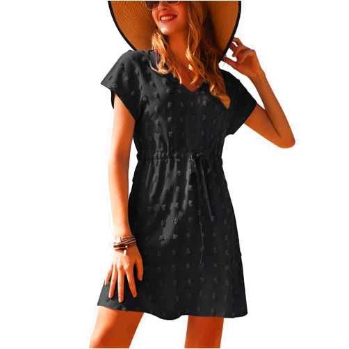 Ekouaer Womens Swimsuit Cover Up Swiss Dots Chiffon Bikini Beachwear Flowy Pom Pom Coverups