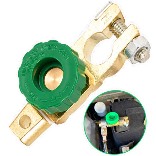 Cannonfish Top Post Battery Disconnect Switch 12V-24V Battery Shut Off Switch Quick Disconnet Master Battery Isolator Battery Power Cut Off Switch with Green Knob for Car Truck Boat Vehicles