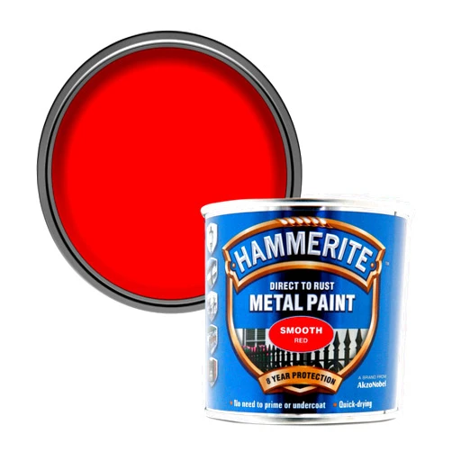 Hammerite 5084869 Direct to Rust Metal Paint - Smooth Red Finish 250ML