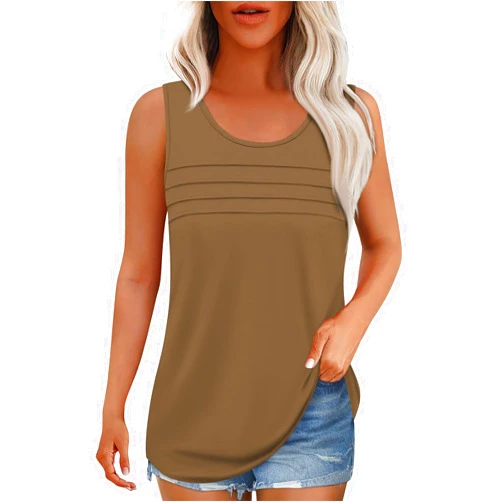 Generic Tank Top for Women Summer Outfits Sleeveless Blouses Casual Loose Shirts Scooped Neck Pleated Front