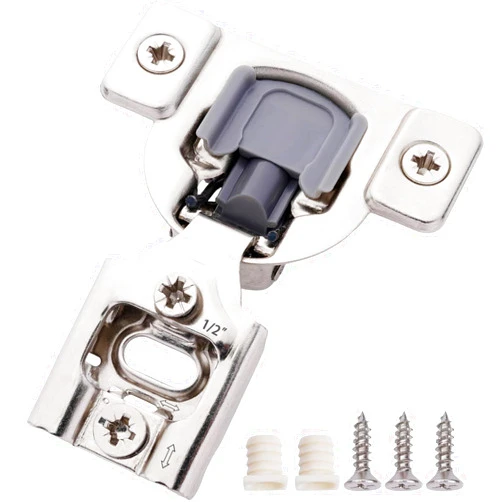 DecoBasics 50 Pack 1/2 inch Overlay Soft Close Cabinet Hinges for Kitchen Cabinets Door -Concealed Self Closing Face Frame Cabinet Hinges Brushed Nickel -Built-in Soft Close Hinges Damper-3 Way Adjust