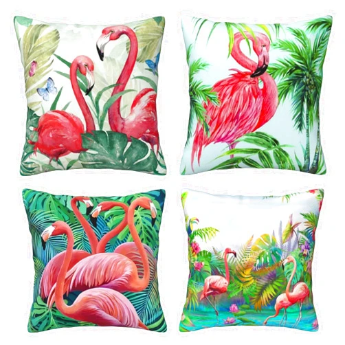 Ccocnd Set of 4 Pink Flamingo Throw Pillow Covers 18 X 18 Inch Tropical Palm Leaves Colorful Decorative Pillow Cases Home Decor Square Pillowcases