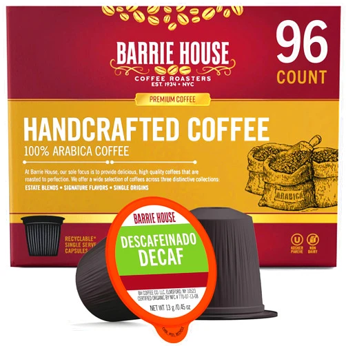 Barrie House Descafeinado Decaf Single Serve Coffee Pods, 96 Pack | Compatible With Keurig K Cup Brewers | Swiss Water® Process | Fair Trade Organic | 100% Arabica