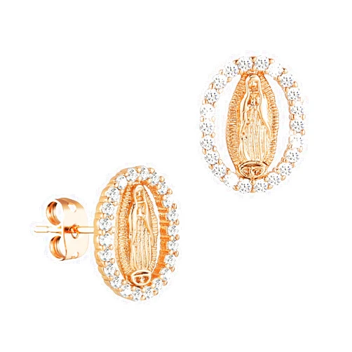 HZMAN 14K Gold Plated Virgin Mary Stud Earrings Hypoallergenic Cubic Zirconia Vintage Religious Our Lady of Guadalupe Stud Earring for Women Jewelry Gift