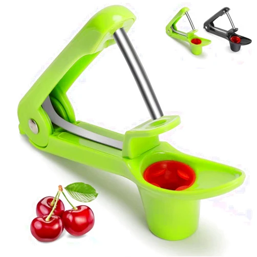 SCHVUBENR Premium Cherry Pitter Tool - Portable Cherry Core Remover - Stainless Steel Cherry Pitter - Easy to Use & Dishwasher Safe - Pit Cherry with Ease (Green)