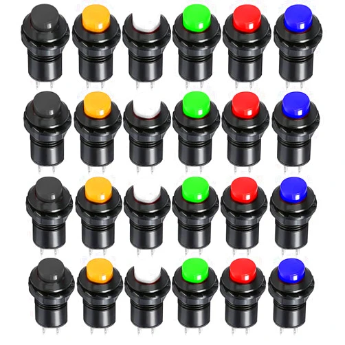 Gebildet 24pcs 12mm Momentary Push Button SPST ON/Off AC 250V/1.5A 125V/3A, Lockless Mini Round Button for Car Trumpet, PC, Table Lamp, Home Doorbell