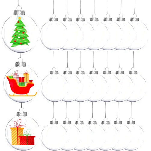 ALMOXVYE 24 Pack Clear Fillable Ornament Balls, 3.15 Inch Plastic DIY Craft Ball Christmas Tree Hanging Ball for Christmas, New Years, Party, Wedding, Holiday Home Decor