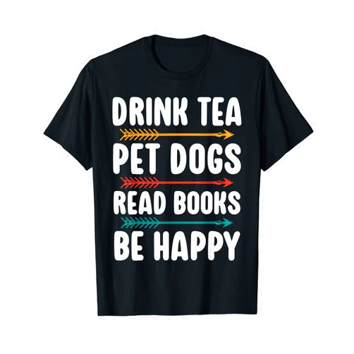 Rahil Tea Luv Tees Retro Drink Tea Pet Dogs Read Books - Book Lover Dog Owner T-Shirt