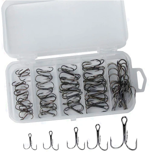 Drasry Fishing Treble Hooks Set for Saltwater Freshwater Size 1/0 to 16 High Carbon Steel Different Fish Hook 50pcs/Box