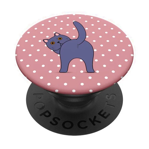 British Shorthair Kitten Back Dots Minta Cute Guess What Cat Butt Lover Pink Powder Polka Dot Pattern PopSockets Swappable PopGrip