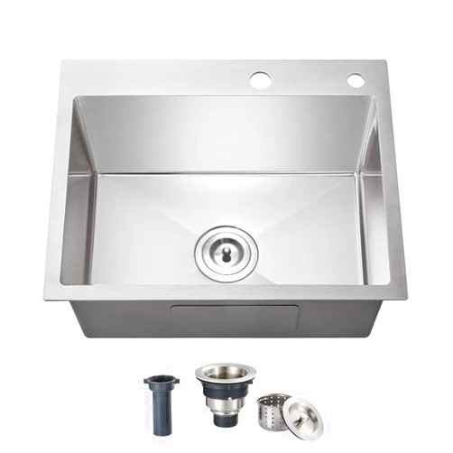 OUGOO 24 x 18 inch Drop-in Tight Radius Kitchen Sink, Stainless Steel Topmount Handmade Single Bowl
