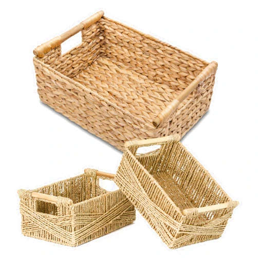 VATIMA Extra Large Wicker Basket Rectangular with Wooden Handles for Shelves, Water Hyacinth Basket Storage, Natural Baskets for Organizing, Wicker Baskets for Storage