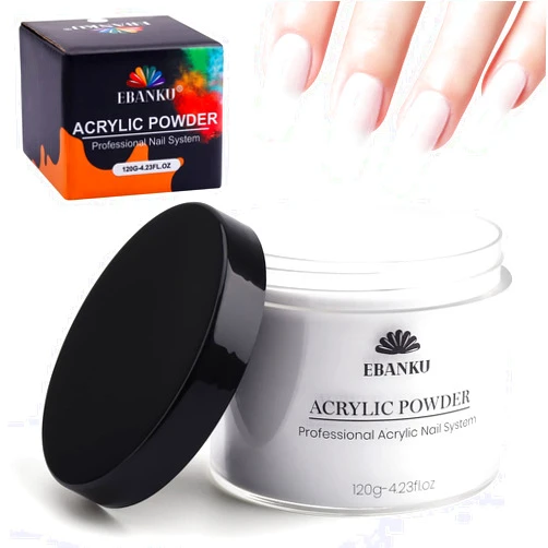 EBANKU Clear Acrylic Powder, 120g/4.23oz Acrylic Powder Large Capacity Professional Acrylic Nail Powder for Nail Acrylic Extension, Nail Carving, Long-Lasting, No Nail Lamp Needed